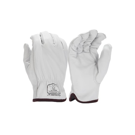 Pyramex Leather Drivers Gloves, Premium Grain Goatskin, Slip-on, Keystone Thumb, Gunn Cut, White, M 1 PR GL3006CKM